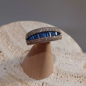 Blue Saphire White Diamond Simulant Ring Size 10
